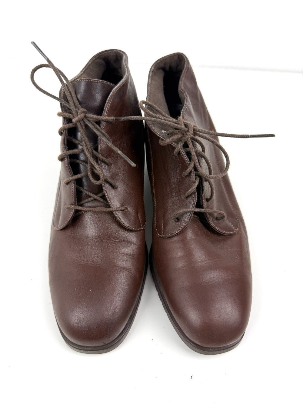 Munro American Brown Leather Lace-Up Heeled Ankle Boots